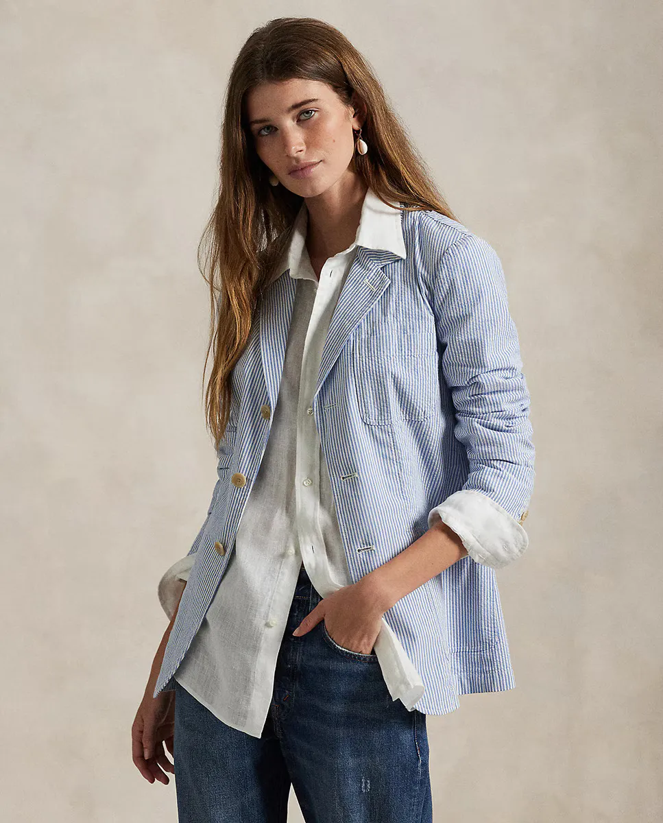 Женский однобортный хлопковый блейзер Polo Ralph Lauren, светло-голубой
Женский однобортный хлопковый блейзер Polo Ralph Lauren, светло-голубой