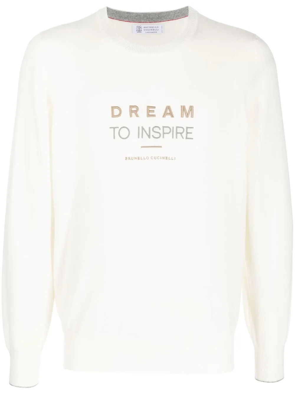 Кашемировый джемпер с вышитой надписью Brunello Cucinelli, белый
Кашемировый джемпер с вышитой надписью Brunello Cucinelli, белый