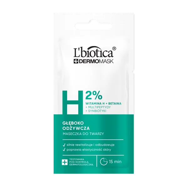 Глубоко питательная маска для лица с витамином Н, 8 мл L'Biotica Dermomask
Глубоко питательная маска для лица с витамином Н, 8 мл L'Biotica Dermomask