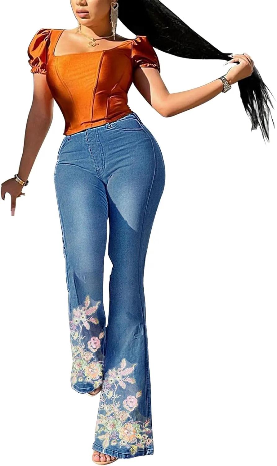 SOMTHRON женские джинсы с высокой посадкой, цветочный принт, расклешенные
SOMTHRON женские джинсы с высокой посадкой, цветочный принт, расклешенные