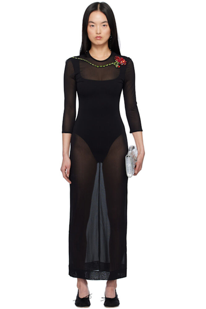 Черное облегающее сетчатое платье макси с гвоздиками Simone Rocha
Черное облегающее сетчатое платье макси с гвоздиками Simone Rocha