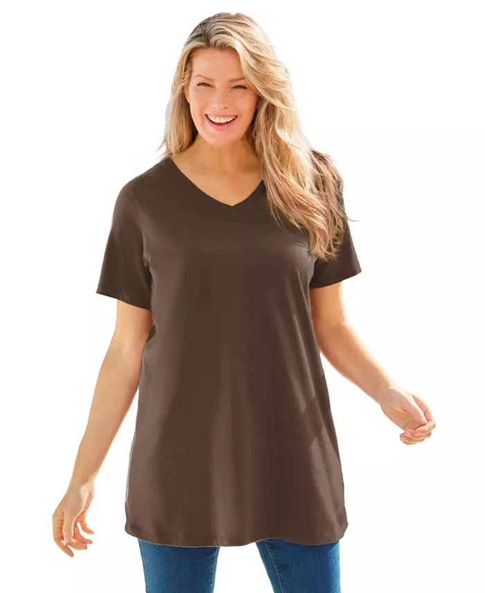 Женская туника Within Perfect с короткими рукавами и V-образным вырезом Woman Within, коричневый
Женская туника Within Perfect с короткими рукавами и V-образным вырезом Woman Within, коричневый