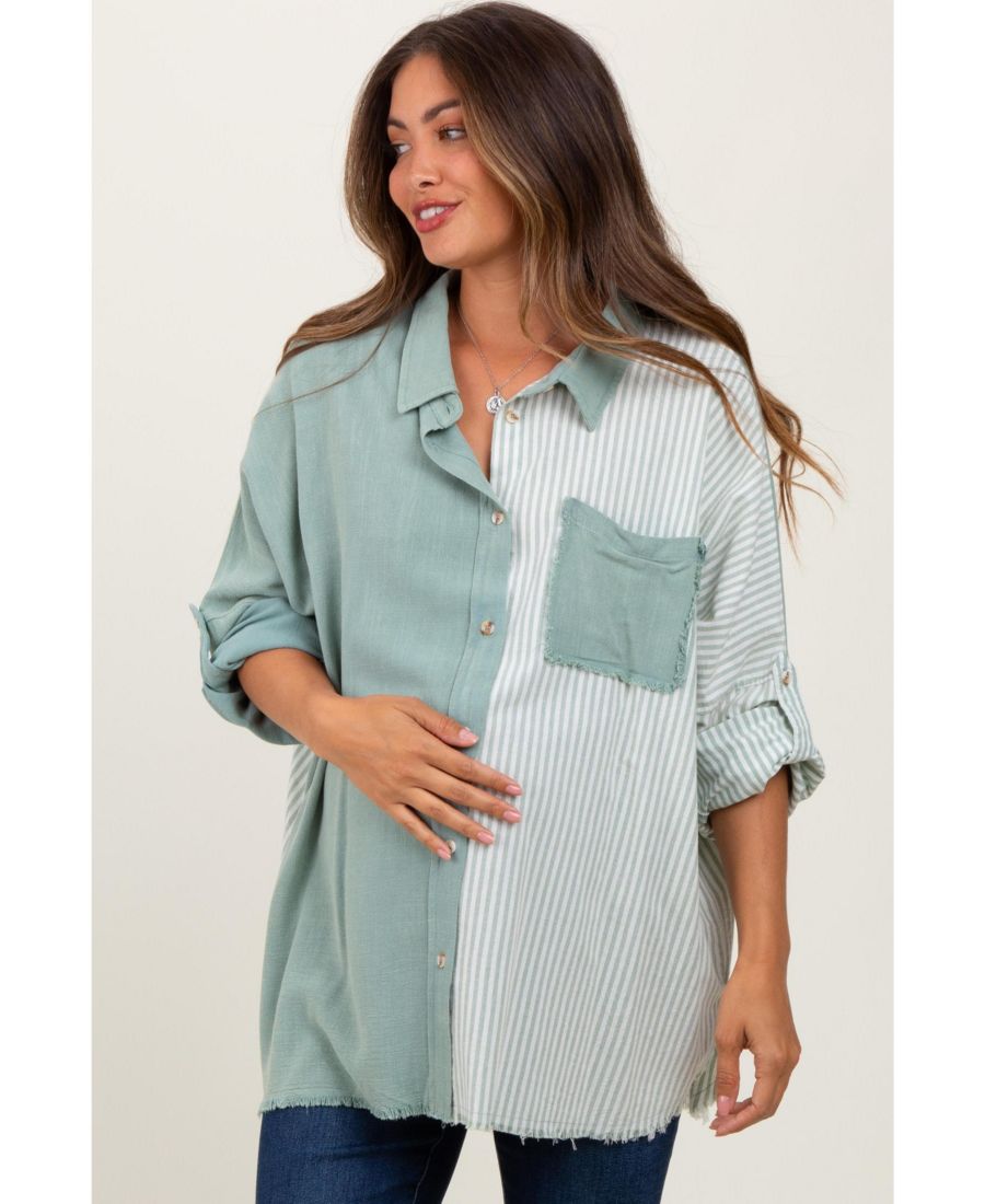 Рубашка для беременных в синюю полоску с цветовыми блоками, свободного кроя, на пуговицах Pinkblush, Light olive
Рубашка для беременных в синюю полоску с цветовыми блоками, свободного кроя, на пуговицах Pinkblush, Light olive