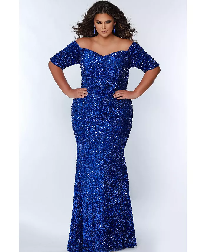 Женское бархатное вечернее платье с короткими рукавами и пайетками, больших размеров Johnathan Kayne for Sydney's Closet, синий
Женское бархатное вечернее платье с короткими рукавами и пайетками, больших размеров Johnathan Kayne for Sydney's Closet, синий