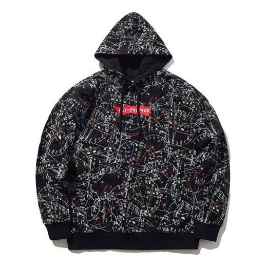 Толстовка с капюшоном флаг повседневный спортивный свитер с капюшоном Li-Ning, черный