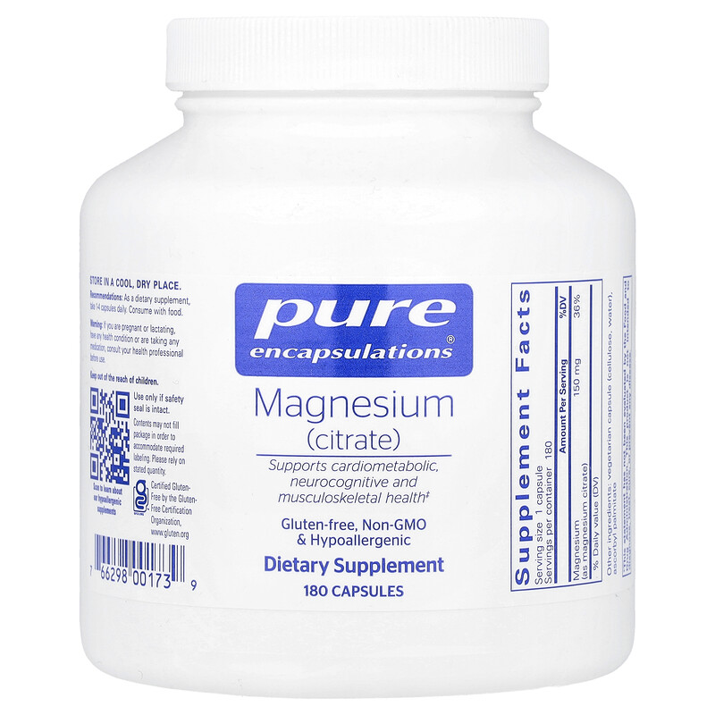 Pure Encapsulations, Магний (цитрат), 150 мг, 180 капсул
Pure Encapsulations, Магний (цитрат), 150 мг, 180 капсул