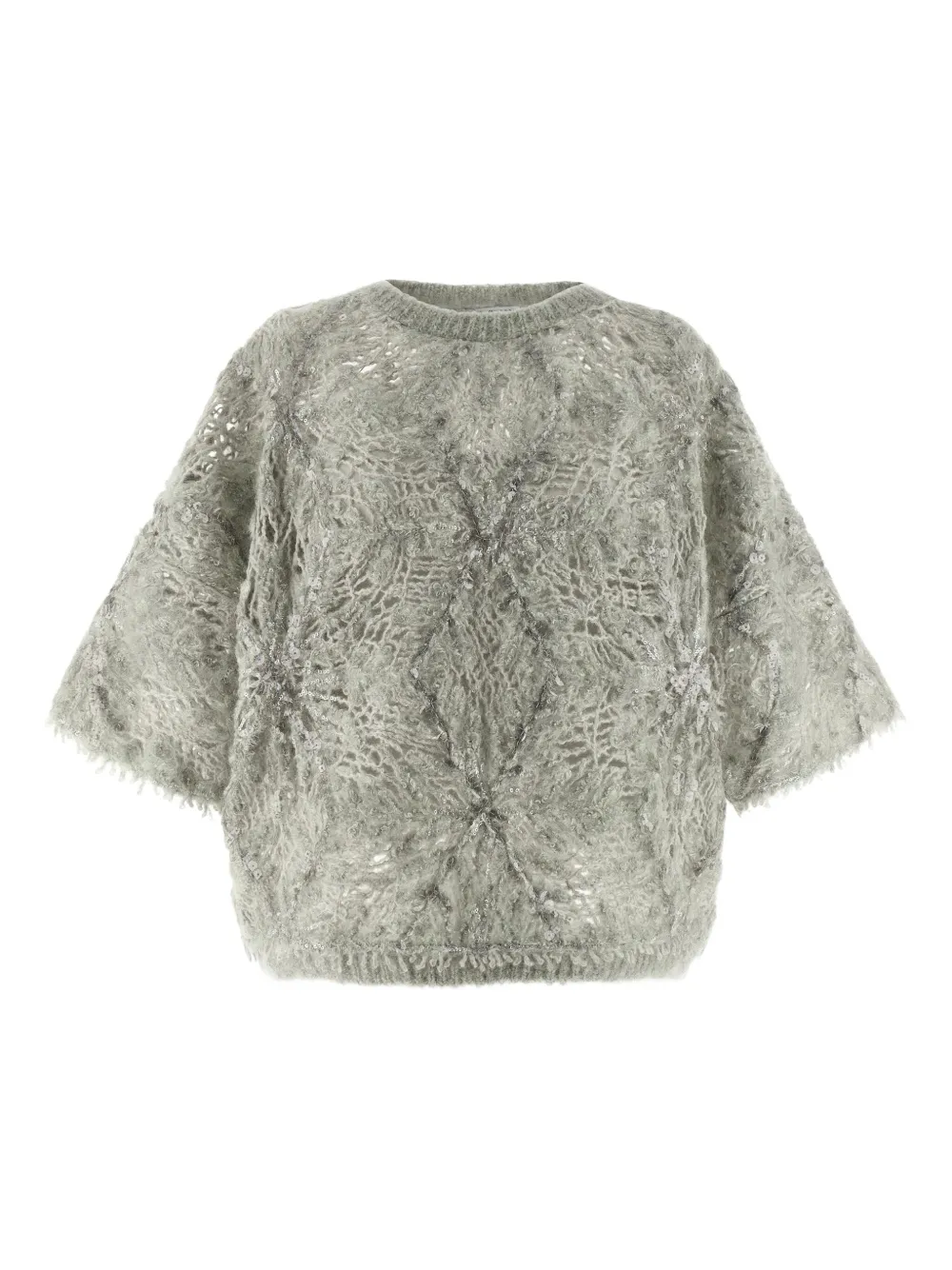 Вязаный свитер с пайетками Brunello Cucinelli, серый
Вязаный свитер с пайетками Brunello Cucinelli, серый