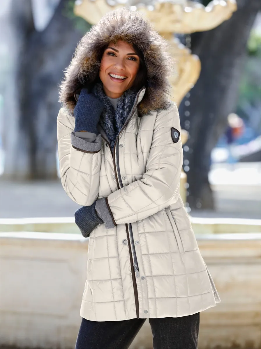 Повседневного образа стеганая куртка с капюшоном Casual Looks, цвет Ecru, Бежевый, Повседневного образа стеганая куртка с капюшоном Casual Looks, цвет Ecru