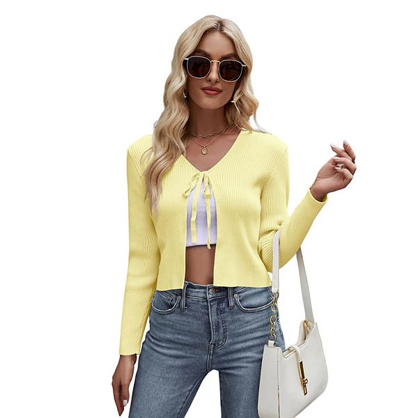 Летний кардиган для женщин укороченный с завязкой спереди и ажурной вязкой Seoria, Light Yellow
Летний кардиган для женщин укороченный с завязкой спереди и ажурной вязкой Seoria, Light Yellow