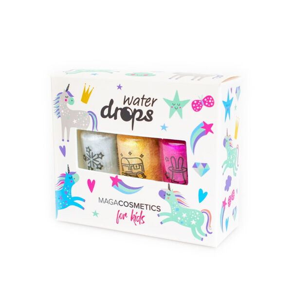 Набор: лак для ногтей на водной основе для детей Alice in Glitterland, 3x6 мл Maga Cosmetics Water drops
Набор: лак для ногтей на водной основе для детей Alice in Glitterland, 3x6 мл Maga Cosmetics Water drops