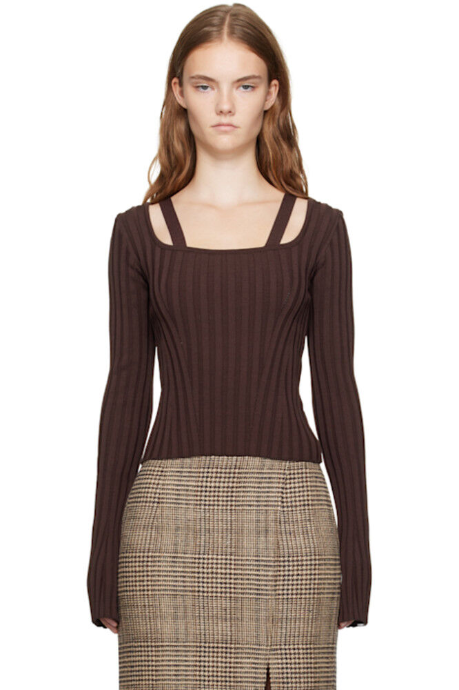 Коричневый приталенный свитер с круглым вырезом RECTO 
Коричневый приталенный свитер с круглым вырезом RECTO