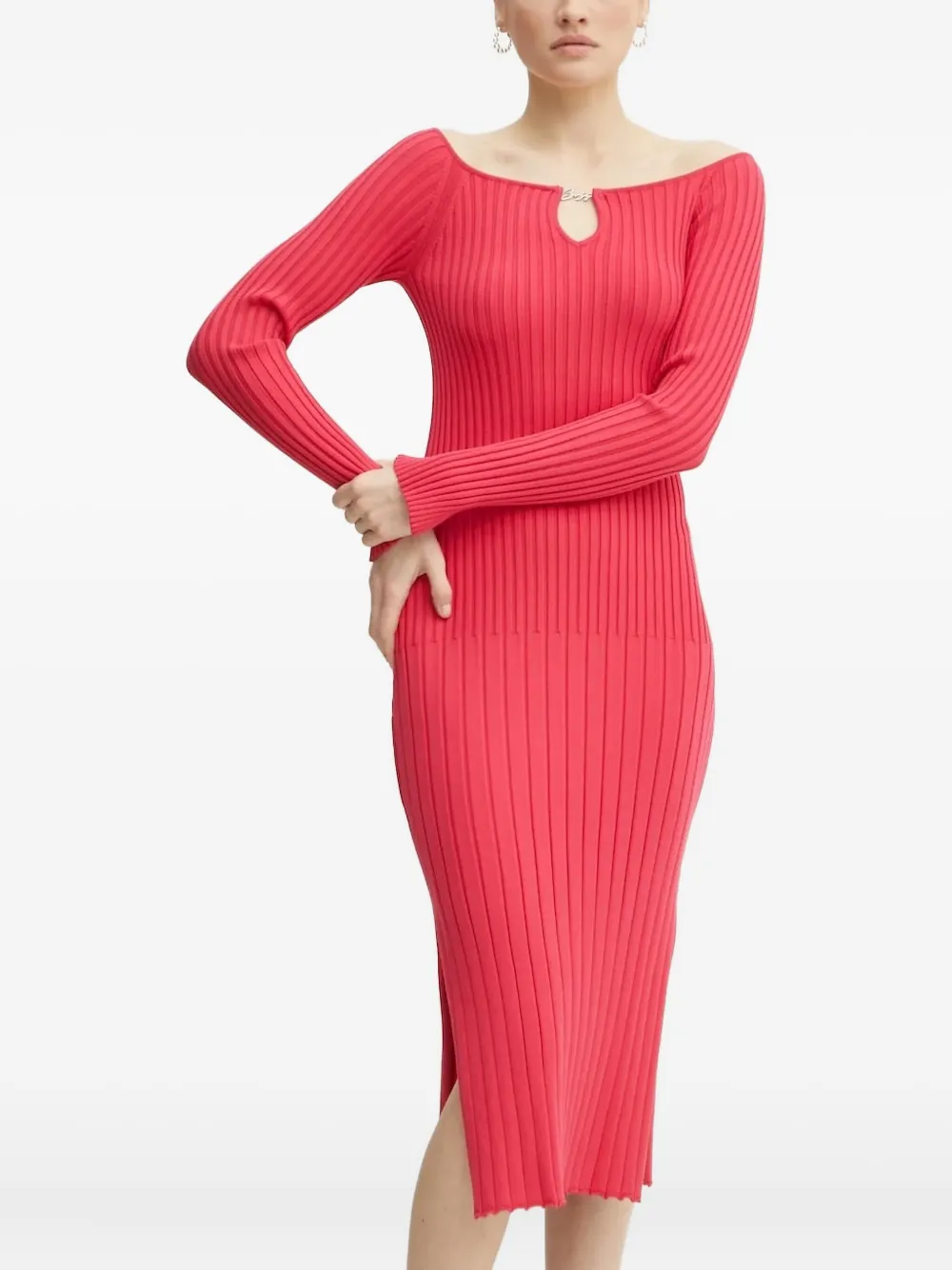 Платье миди с вырезом-замочной скважиной в рубчик BOSS, розовый
Платье миди с вырезом-замочной скважиной в рубчик BOSS, розовый