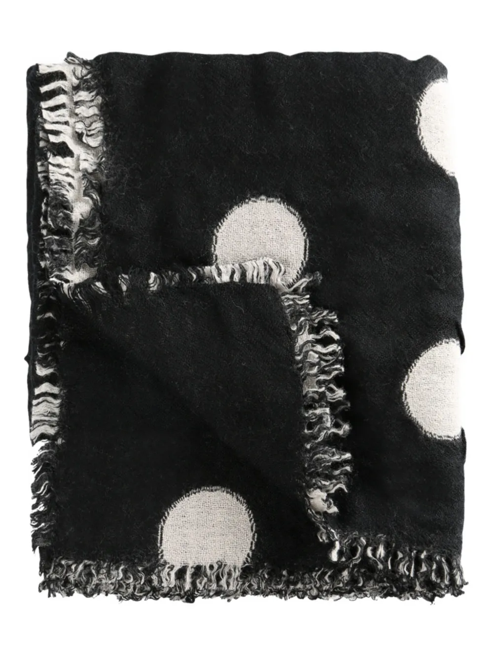 Шарф с узором в горошек и бахромой по краям Y's, черный 
Шарф с узором в горошек и бахромой по краям Y's, черный