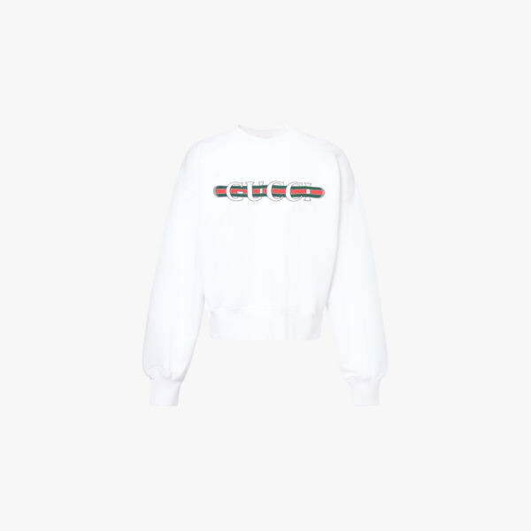 Толстовка свободного кроя из хлопкового трикотажа с фирменным принтом Gucci, белый
Толстовка свободного кроя из хлопкового трикотажа с фирменным принтом Gucci, белый
