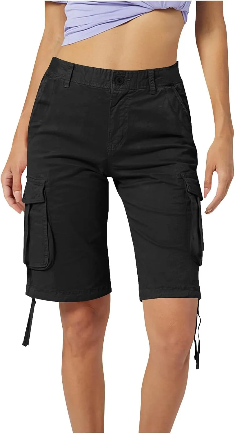Женские бермуды карго с эластичным высоким поясом и 6 карманами
Женские бермуды карго с эластичным высоким поясом и 6 карманами