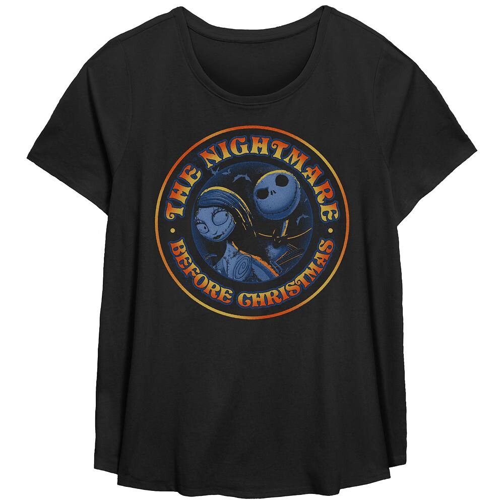 Футболка с струящимся рисунком большого размера Disney's «Кошмар перед Рождеством» с Джеком Скеллингтоном и Салли Стэмп, черный