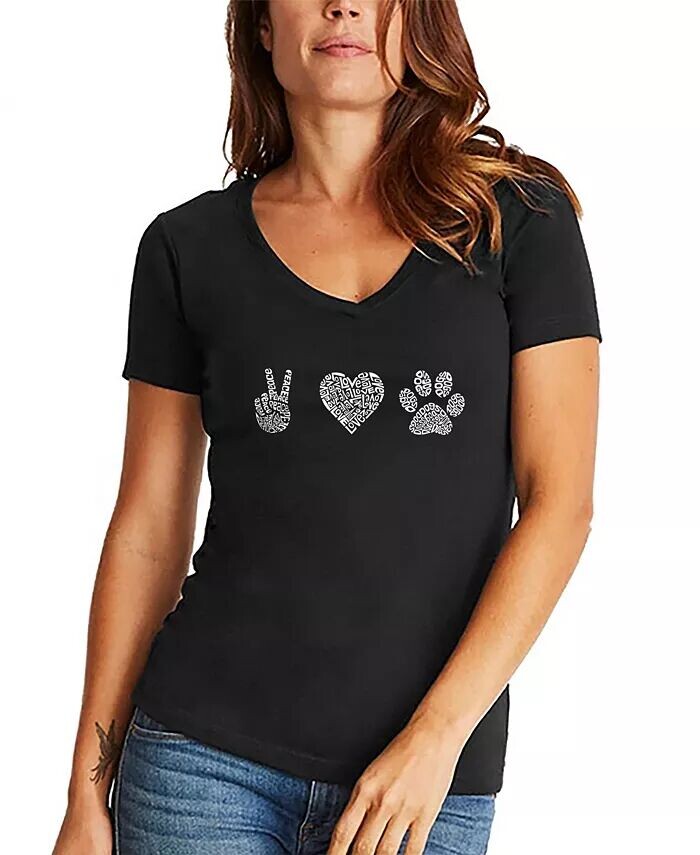 Женская футболка с V-образным вырезом и надписью Peace Love Dogs Word Art LA Pop Art, черный
Женская футболка с V-образным вырезом и надписью Peace Love Dogs Word Art LA Pop Art, черный