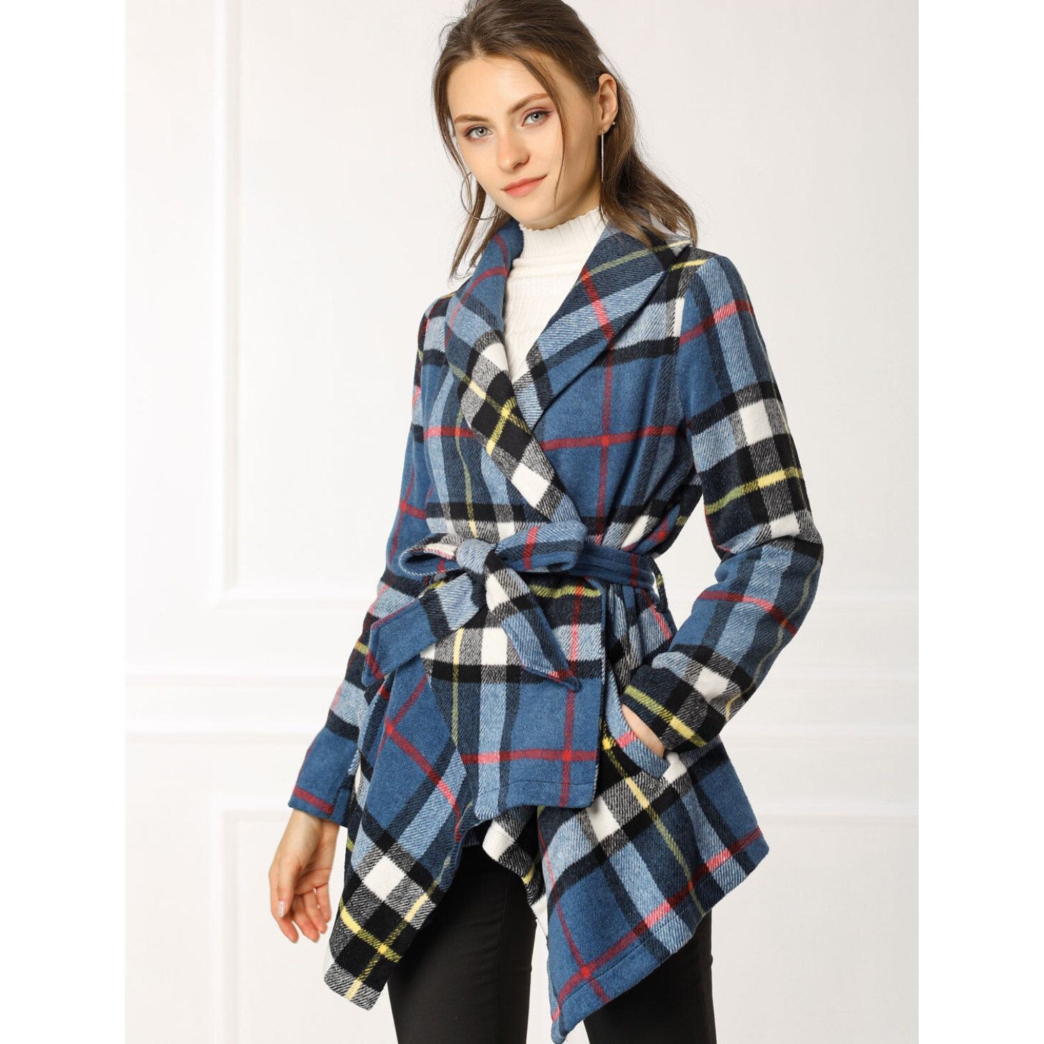 Женское пальто с отложным воротником, асимметричным краем, в клетку, тонкое пальто с запахом ALLEGRA K, черный
Женское пальто с отложным воротником, асимметричным краем, в клетку, тонкое пальто с запахом ALLEGRA K, черный