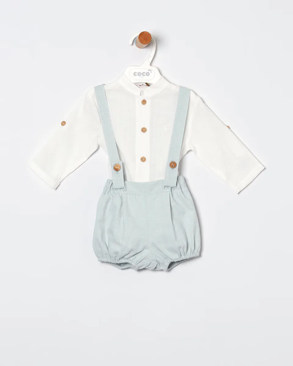 Комплект из рубашки и лягушки из шамбре с подтяжками Coco Acqua, цвет Verde Agua 
Комплект из рубашки и лягушки из шамбре с подтяжками Coco Acqua, цвет Verde Agua