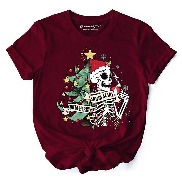 Футболка с веселым скелетом и надписью "Sorta Merry Christmas" Ornamentallyyou, Maroon
Футболка с веселым скелетом и надписью "Sorta Merry Christmas" Ornamentallyyou, Maroon
