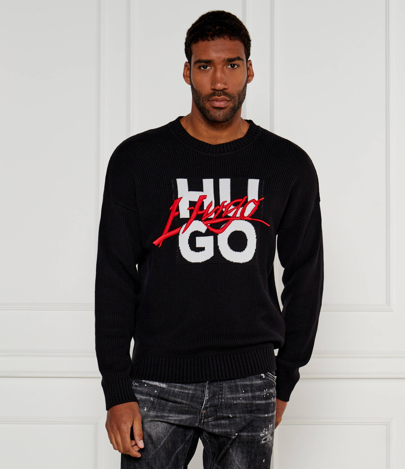 Свитер HUGO Semou Loose fit, черный 
Свитер HUGO Semou Loose fit, черный