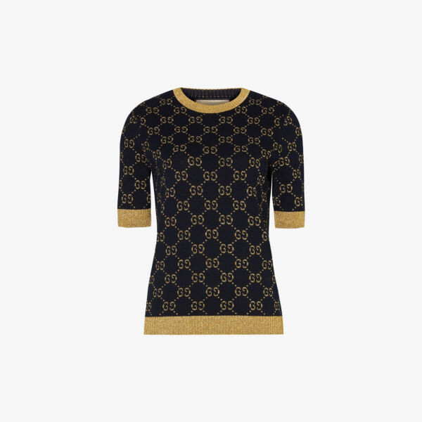 Трикотажный топ из смесового хлопка с узором монограммы и ребристой отделкой Gucci, синий
Трикотажный топ из смесового хлопка с узором монограммы и ребристой отделкой Gucci, синий