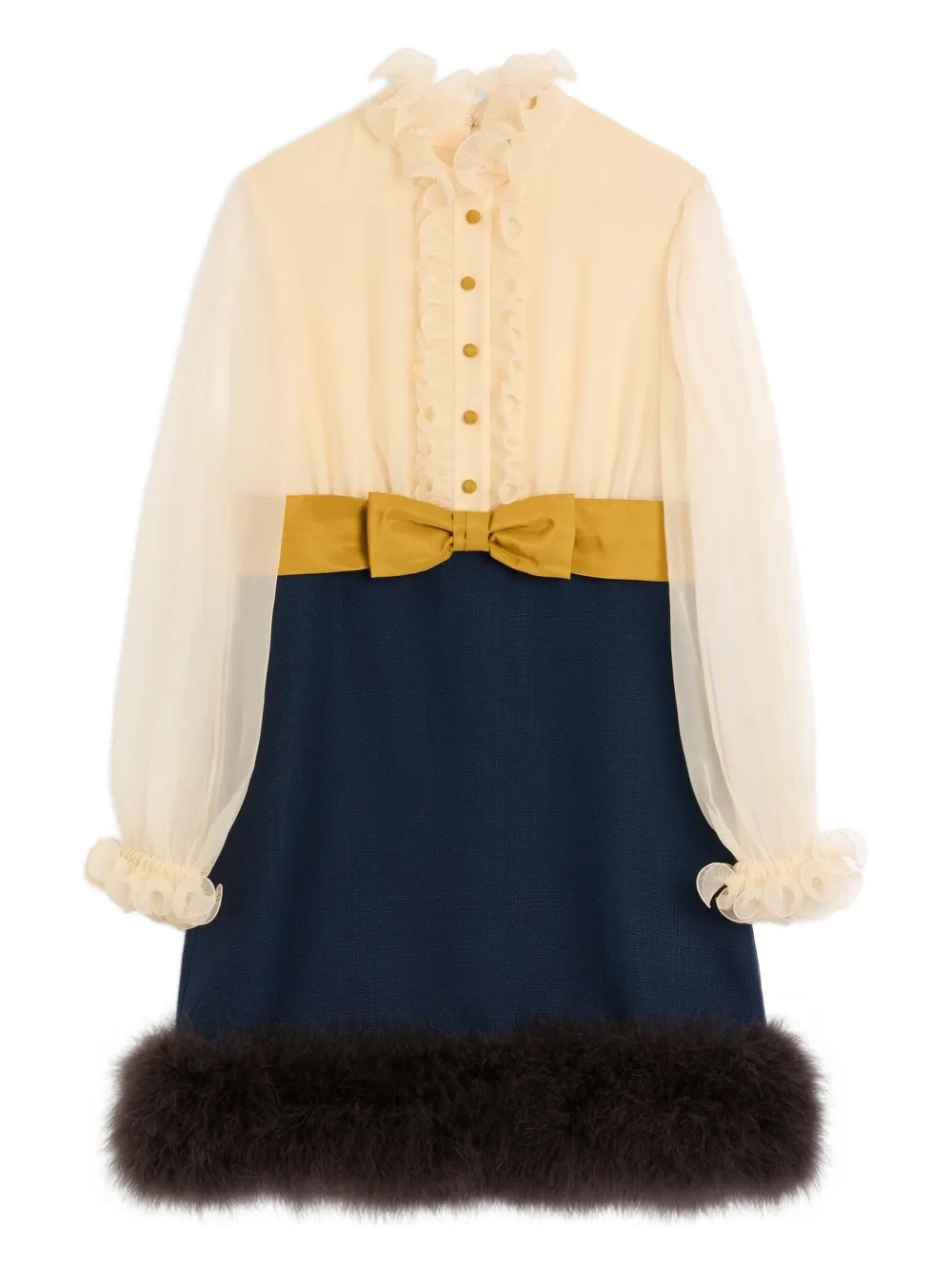 Платье с длинными рукавами и оборкой на шее VALENTINO GARAVANI, нейтральный 
Платье с длинными рукавами и оборкой на шее VALENTINO GARAVANI, нейтральный