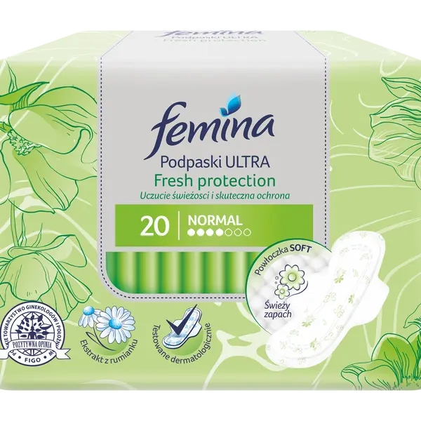 Гигиенические прокладки, 20 шт./1 упаковка. Femina Fresh protection
Гигиенические прокладки, 20 шт./1 упаковка. Femina Fresh protection