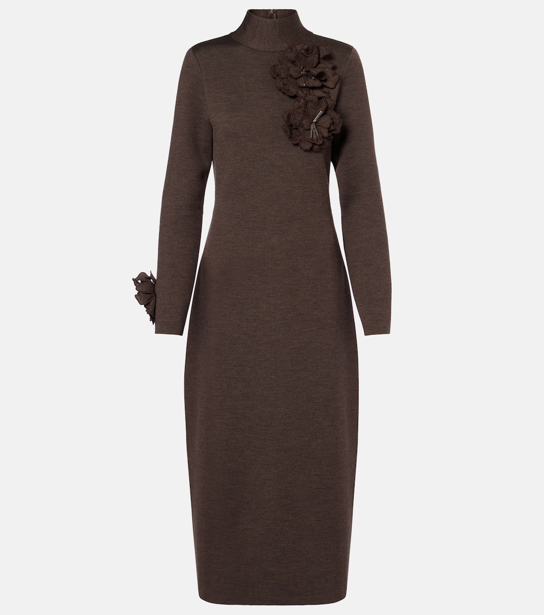 Платье миди из смесовой шерсти с цветочной аппликацией Oscar de la Renta, темно-коричневый 
Платье миди из смесовой шерсти с цветочной аппликацией Oscar de la Renta, темно-коричневый