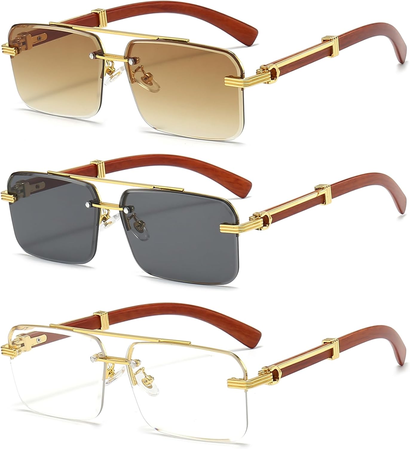 Солнцезащитные очки PORADAY без оправы для мужчин и женщин, винтажные прямоугольные солнцезащитные очки, модные безрамочные квадратные тонированные очки, T 3pack(gradient Brown+black Grey+clear)
Солнцезащитные очки PORADAY без оправы для мужчин и женщин, винтажные прямоугольные солнцезащитные очки, модные безрамочные квадратные тонированные очки, T 3pack(gradient Brown+black Grey+clear)