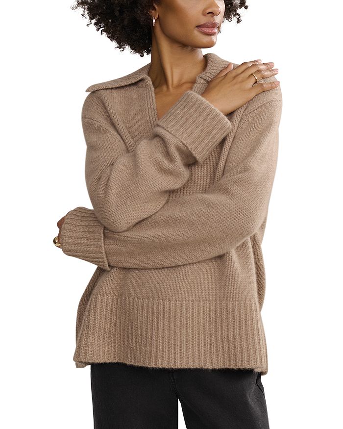 Филипповский кашемировый свитер-поло Jenni Kayne, коричневый/бежевый 
Филипповский кашемировый свитер-поло Jenni Kayne, коричневый/бежевый