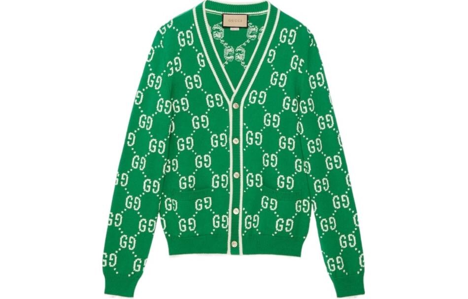 Кардиган из хлопка с интарсией GG Gucci, зеленый
Кардиган из хлопка с интарсией GG Gucci, зеленый