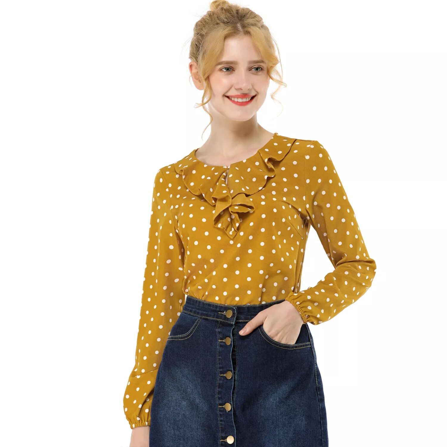 Женские блузки в горошек с рюшами и длинными рукавами, рубашки ALLEGRA K
Женские блузки в горошек с рюшами и длинными рукавами, рубашки ALLEGRA K