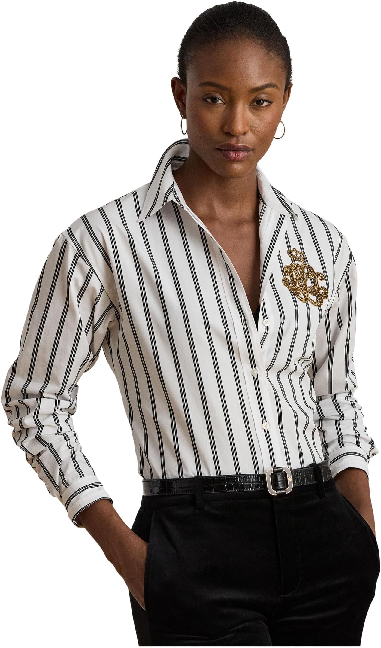 Женская свободная хлопковая рубашка в полоску Lauren Ralph Lauren, White/Black
Женская свободная хлопковая рубашка в полоску Lauren Ralph Lauren, White/Black