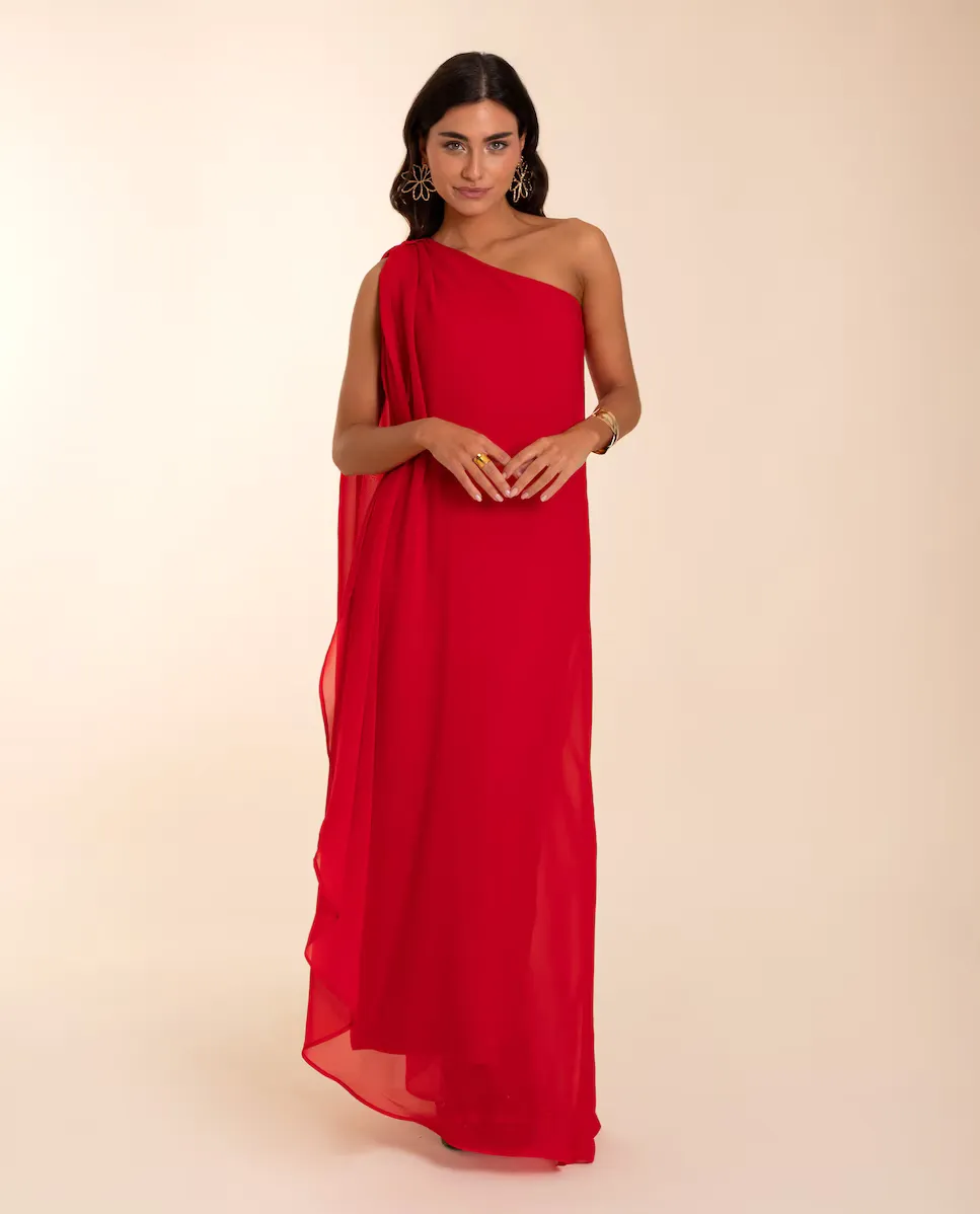 Длинное платье с ассиметричной накидкой The-Are, красный
Длинное платье с ассиметричной накидкой The-Are, красный