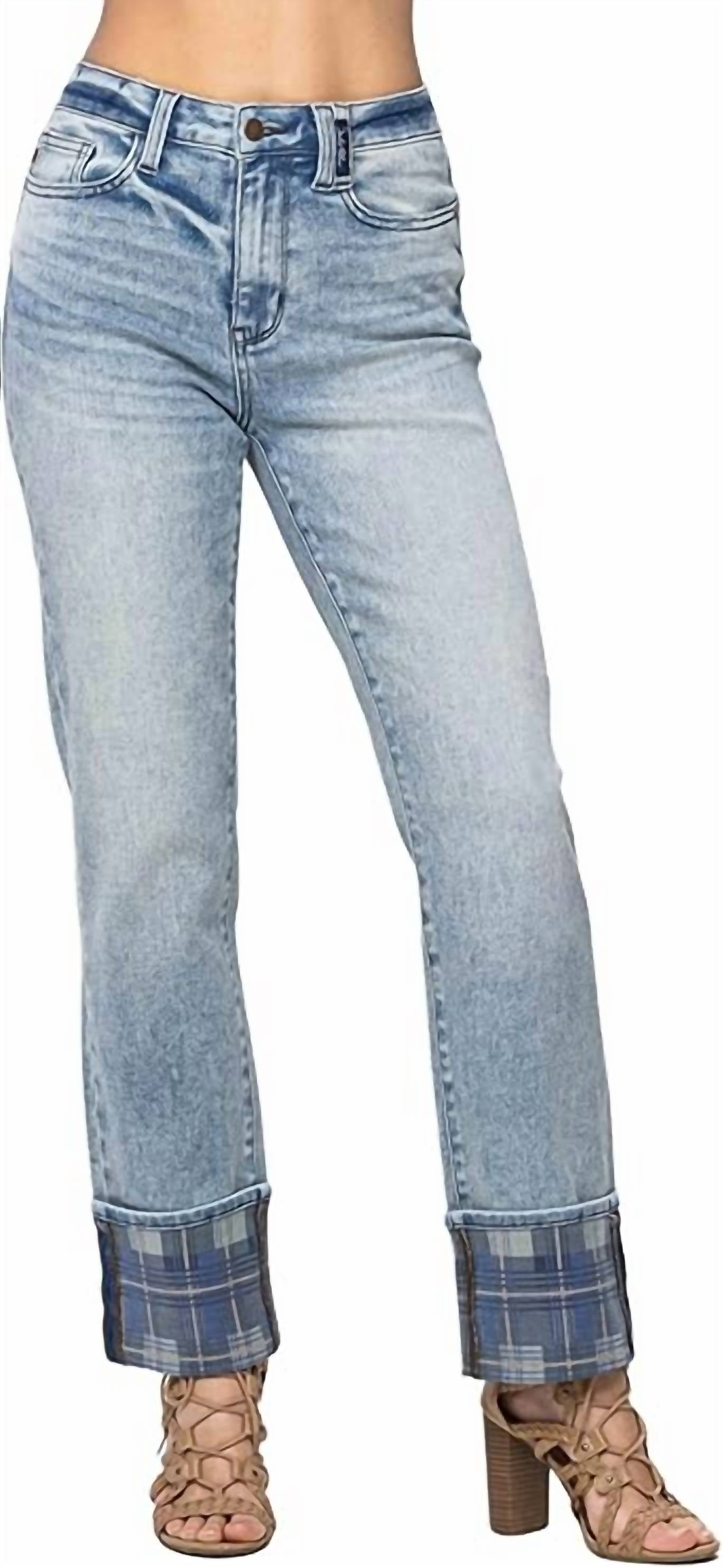 Джинсы Vintage Straight с высокой посадкой и клетчатыми манжетами, средней степени стирки Judy Blue, цвет medium wash 
Джинсы Vintage Straight с высокой посадкой и клетчатыми манжетами, средней степени стирки Judy Blue, цвет medium wash