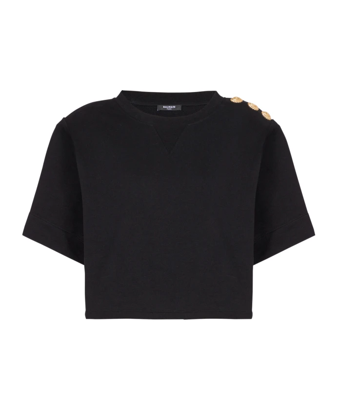 Укороченный свитшот с пуговицами Balmain, черный
Укороченный свитшот с пуговицами Balmain, черный