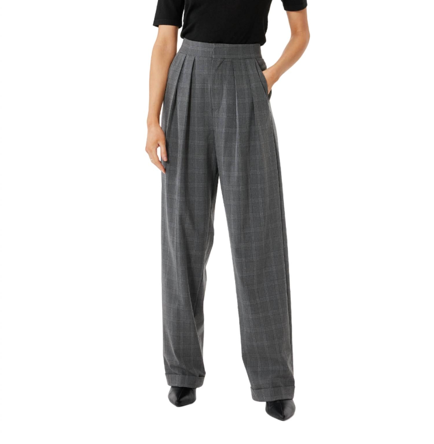 Брюки с двойной складкой в серую клетку Sophie Rue, серый 
Брюки с двойной складкой в серую клетку Sophie Rue, серый