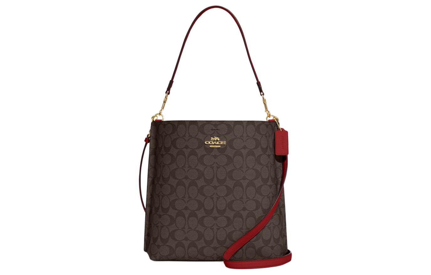 COACH Кожаная сумка-ведро Mollie с покрытием из ткани 
COACH Кожаная сумка-ведро Mollie с покрытием из ткани