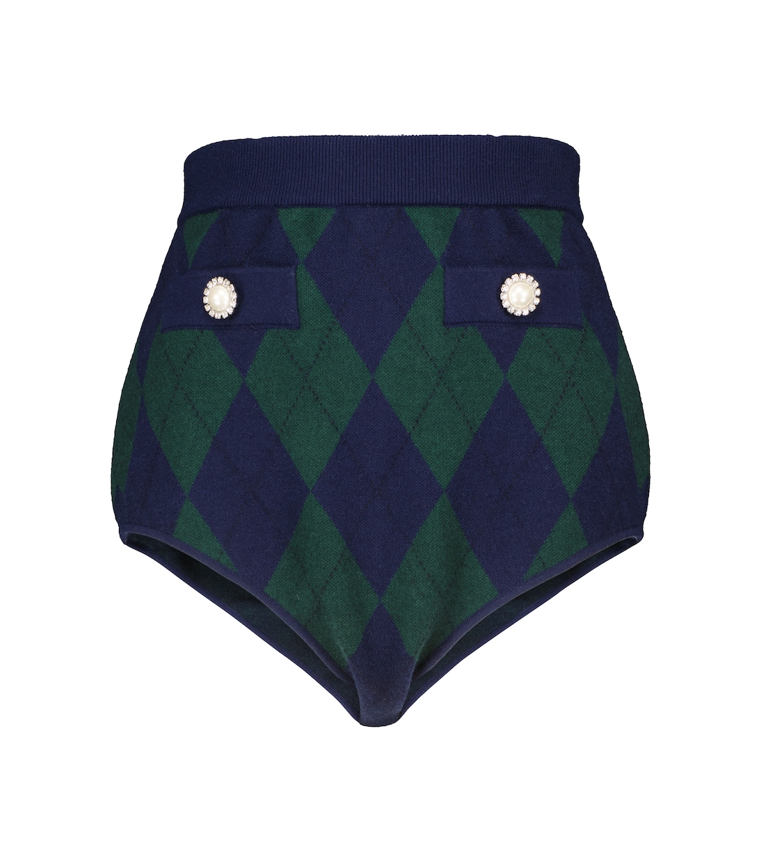 Трикотажные шорты с высокой талией и узором ромбик Alessandra Rich, Green-Blue
Трикотажные шорты с высокой талией и узором ромбик Alessandra Rich, Green-Blue