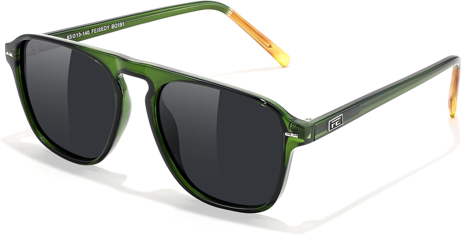 FEISEDY Поляризованные солнцезащитные очки-авиаторы для мужчин, квадратная форма, современный стиль, винтажный дизайн, оправа из ацетата, защита от ультрафиолета UV400, артикул B0191, 002 Transparent Green Frame & Grey
FEISEDY Поляризованные солнцезащитные очки-авиаторы для мужчин, квадратная форма, современный стиль, винтажный дизайн, оправа из ацетата, защита от ультрафиолета UV400, артикул B0191, 002 Transparent Green Frame & Grey