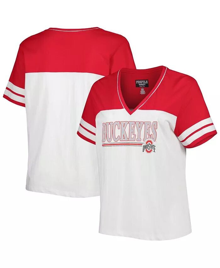 Женская белая, алая футболка Ohio State Buckeyes размера Plus Field Game с блестками Profile
Женская белая, алая футболка Ohio State Buckeyes размера Plus Field Game с блестками Profile
