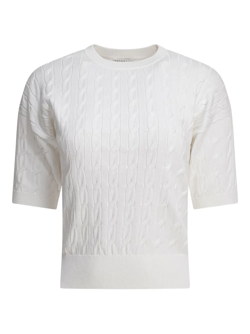 Топ с короткими рукавами из трикотажной пряжи Brunello Cucinelli, белый
Топ с короткими рукавами из трикотажной пряжи Brunello Cucinelli, белый