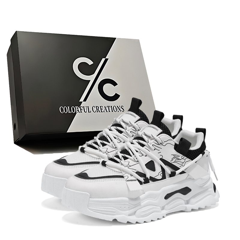 Нескользящие, износостойкие, дышащие, легкие низкие кроссовки на массивной подошве для мужчин Colorful Creations, White Black 
Нескользящие, износостойкие, дышащие, легкие низкие кроссовки на массивной подошве для мужчин Colorful Creations, White Black