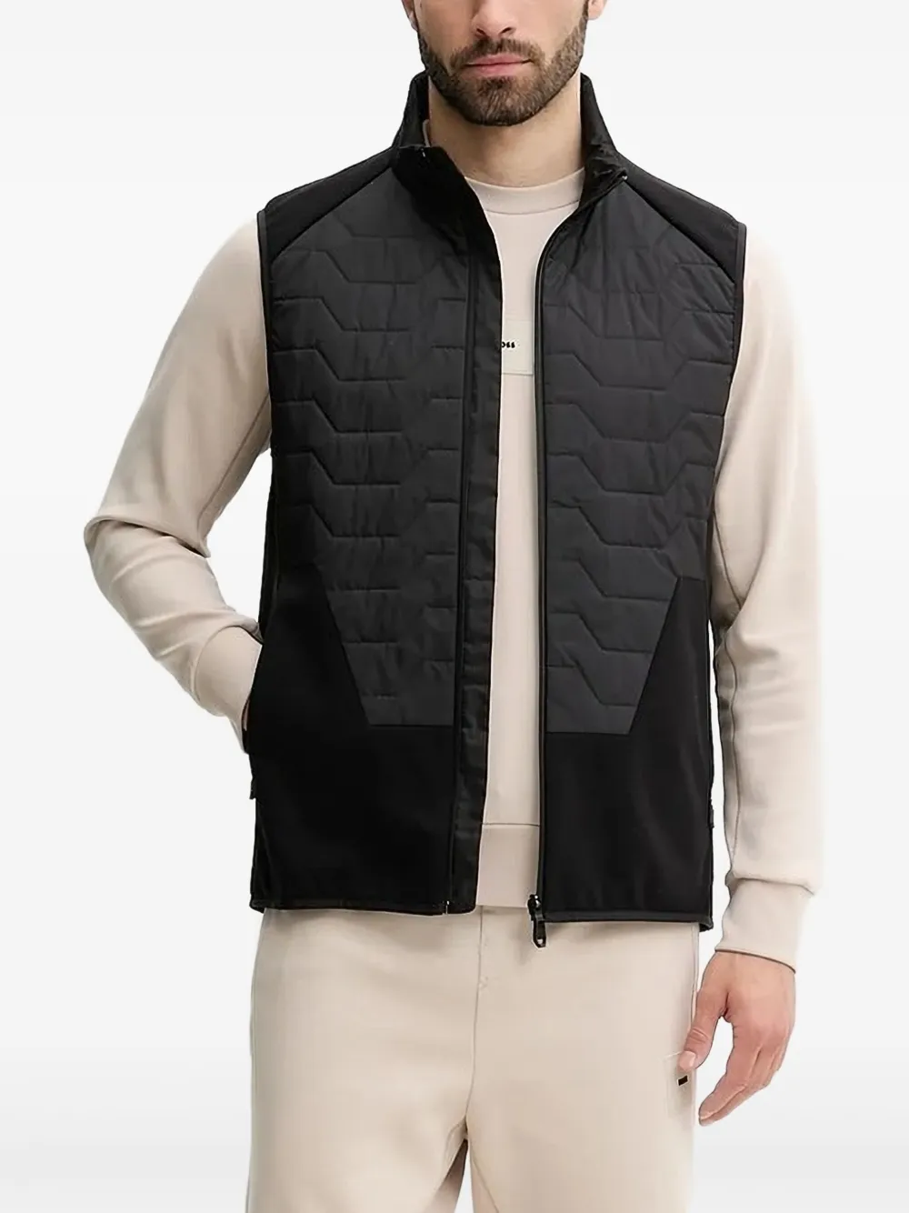Стеганый жилет со вставками BOSS, черный 
Стеганый жилет со вставками BOSS, черный