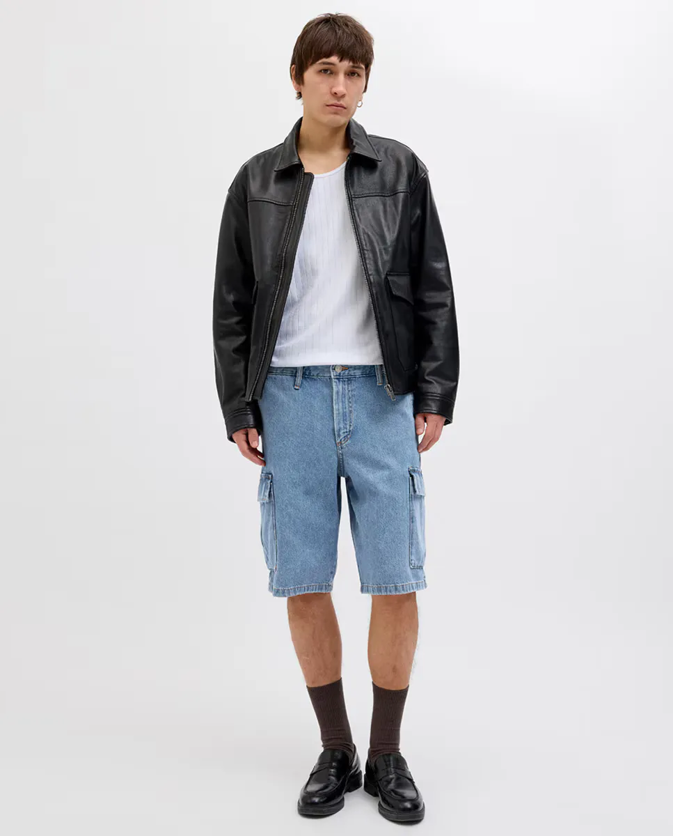 Бермуды карго мужские в стиле ваquero Jack & Jones, синий 
Бермуды карго мужские в стиле ваquero Jack & Jones, синий