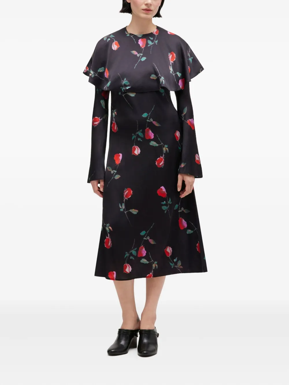 Платье с оборками и цветочным принтом Ganni, черный
Платье с оборками и цветочным принтом Ganni, черный