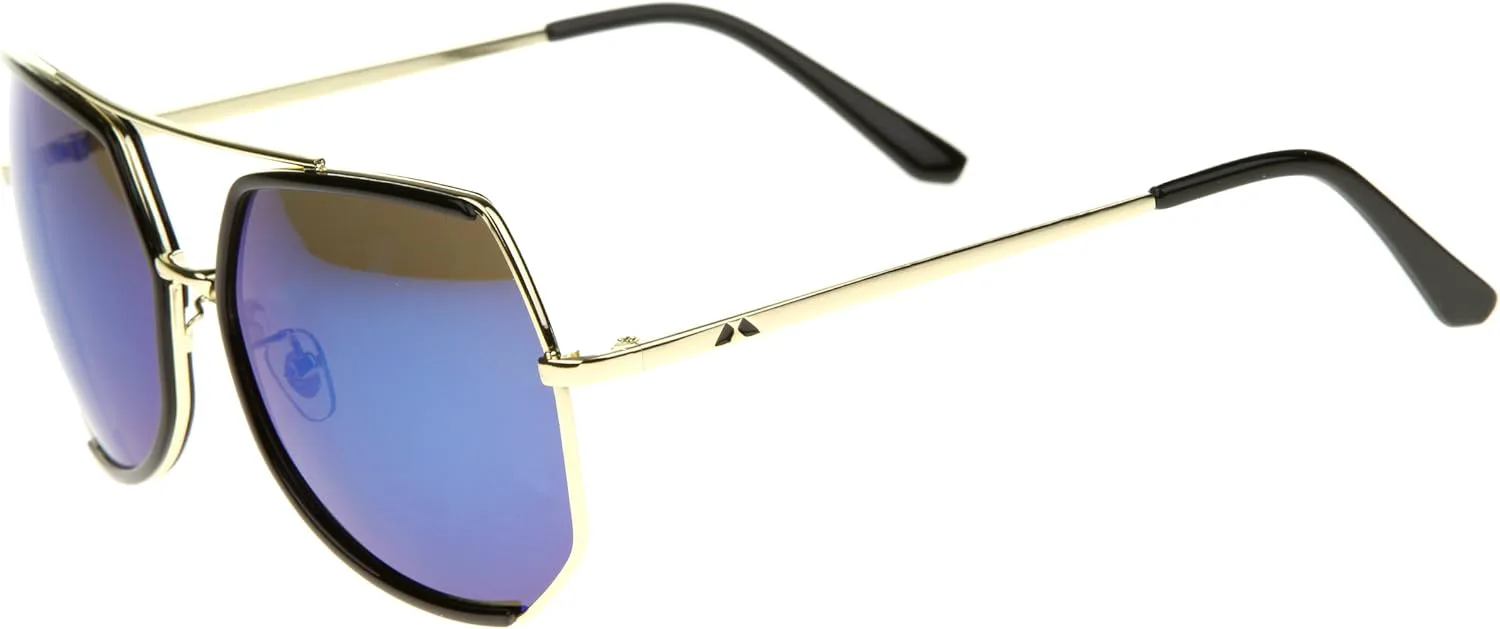 Женские модные солнцезащитные очки zeroUV с золотистой металлической перекладиной и зеркальными линзами, увеличенного размера, 64 мм, Black-gold / Blue Mirror
Женские модные солнцезащитные очки zeroUV с золотистой металлической перекладиной и зеркальными линзами, увеличенного размера, 64 мм, Black-gold / Blue Mirror