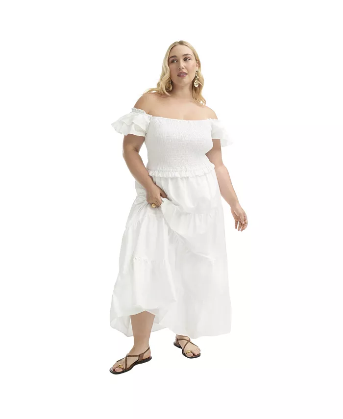 Женское многоярусное платье макси больших размеров со сборками June + Vie, белый
Женское многоярусное платье макси больших размеров со сборками June + Vie, белый