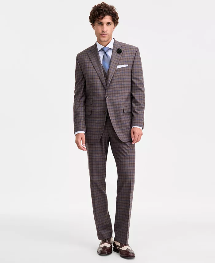 Мужской классический костюм-двойка бежево-синий в клетку Tayion Collection
Мужской классический костюм-двойка бежево-синий в клетку Tayion Collection